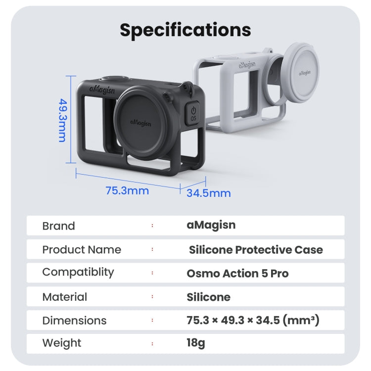 Estuche protector de silicona aMagisn con cordón y tapa de lente para DJI Osmo Action 5 Pro