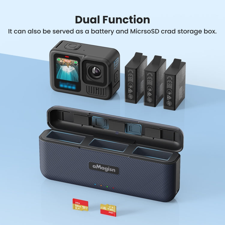 Estuche de carga de triple ranura para batería aMagisn para GoPro HERO13 Black, For GoPro HERO13