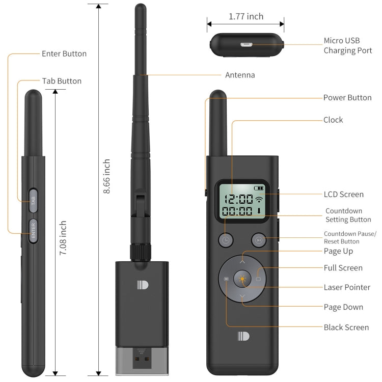 Doosl DSIT037 - Pasador de páginas con luz verde y control remoto láser de larga distancia de 300 m, DSIT037