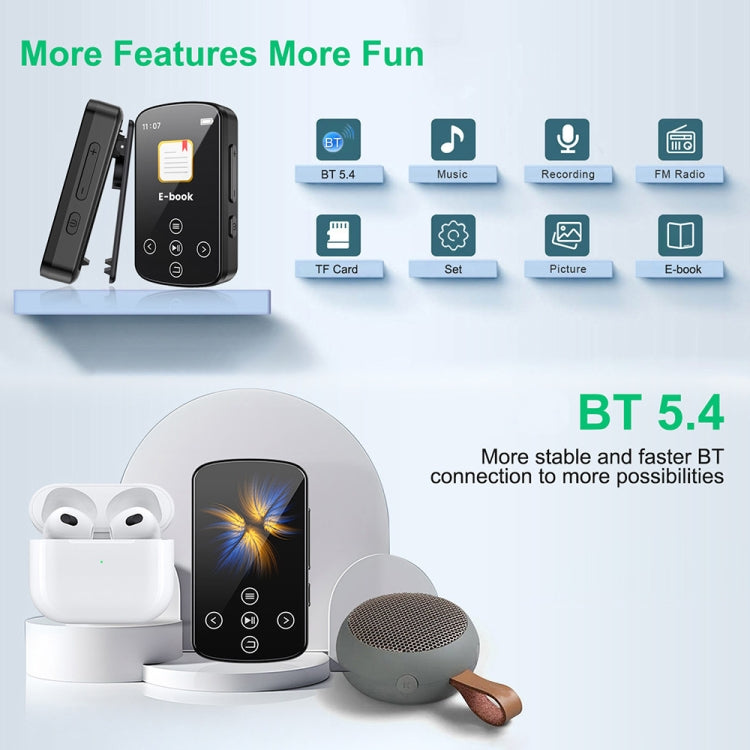 Reproductor de música MP3 con Bluetooth, clip deportivo de alta fidelidad, pantalla táctil, MP4, No TF Card, 8GB, 16GB, 32GB, 64GB, 128GB