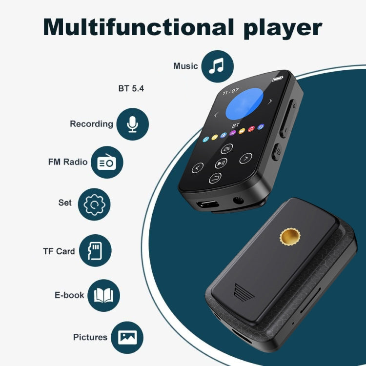 Reproductor de música MP3 con Bluetooth, clip deportivo de alta fidelidad, pantalla táctil, MP4, No TF Card, 8GB, 16GB, 32GB, 64GB, 128GB