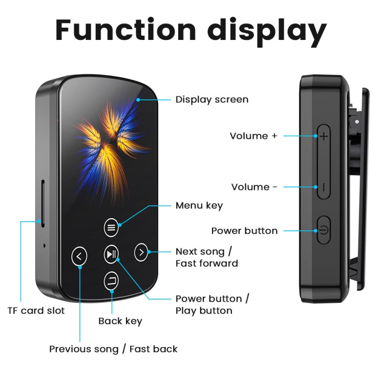 Reproductor de música MP3 con Bluetooth, clip deportivo de alta fidelidad, pantalla táctil, MP4, No TF Card, 8GB, 16GB, 32GB, 64GB, 128GB
