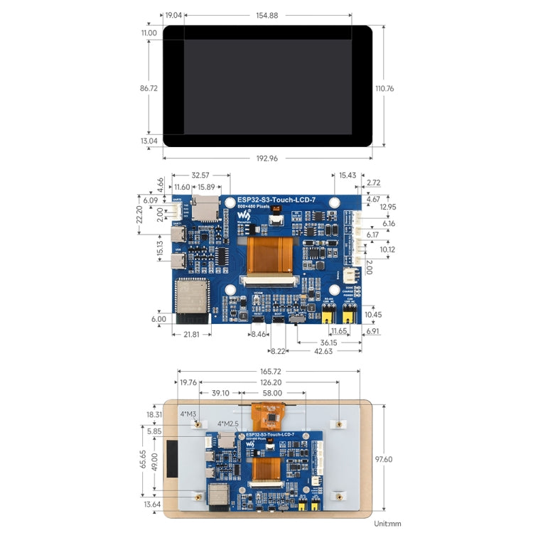 Placa de desarrollo con pantalla táctil Waveshare ESP32-S3 de 7 pulgadas y resolución 800 x 480, 7-Inch