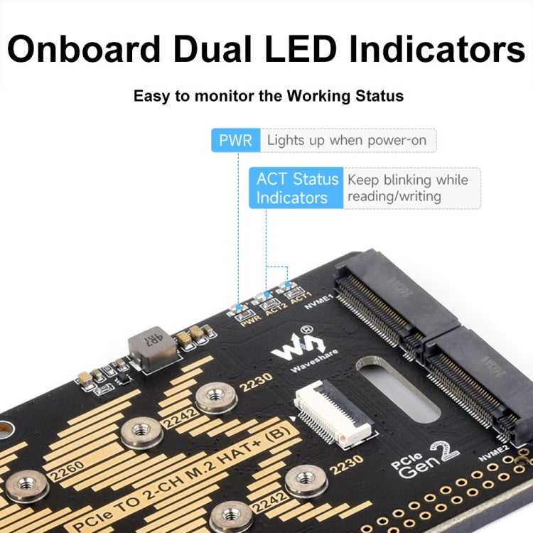 Adaptador PCIe a M.2 de 2 canales de Waveshare para Raspberry Pi 5, tipo B, protocolo NVMe, 27710