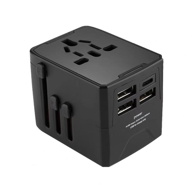 Adaptador de enchufe de viaje internacional con 3 puertos USB y 1 puerto USB-C/Tipo-C Bloque de carga universal, HHT520 Black, HHT520  White