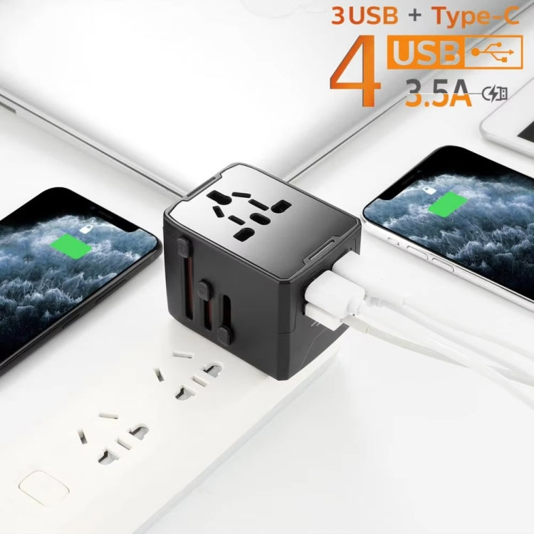 Adaptador de enchufe de viaje internacional con 3 puertos USB y 1 puerto USB-C/Tipo-C Bloque de carga universal, HHT520 Black, HHT520  White