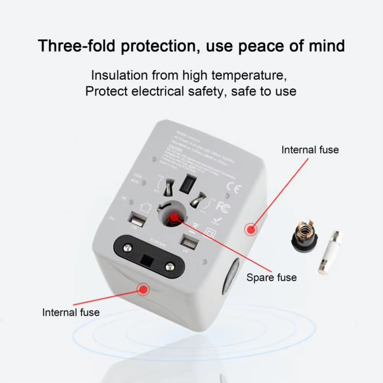Adaptador de enchufe de viaje internacional con 3 puertos USB y 1 puerto USB-C/Tipo-C Bloque de carga universal, HHT520 Black, HHT520  White
