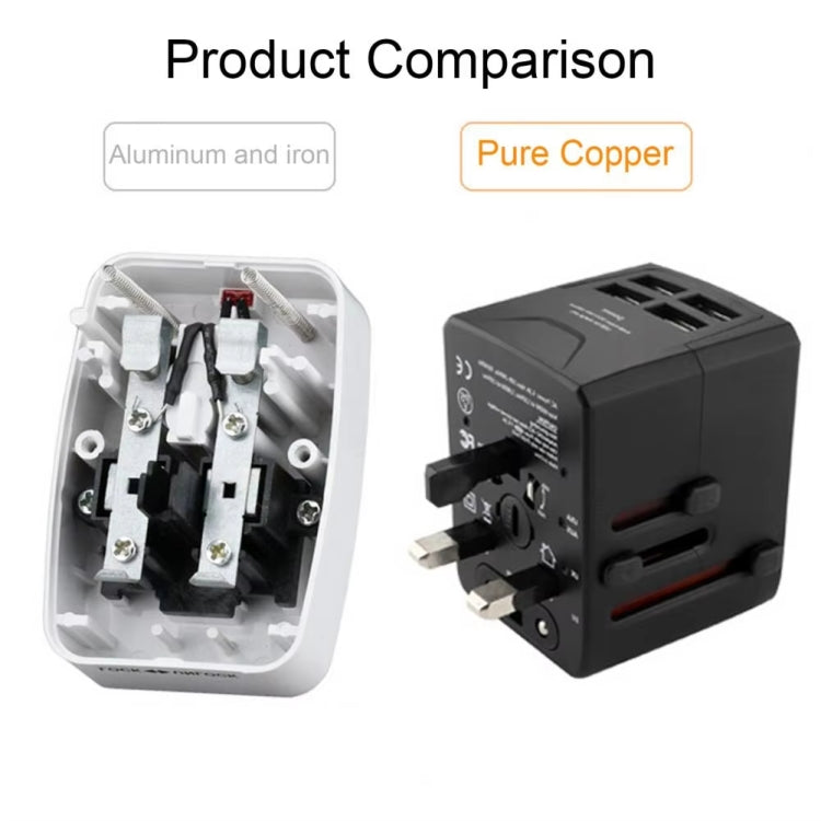 Adaptador de enchufe de viaje internacional con 3 puertos USB y 1 puerto USB-C/Tipo-C Bloque de carga universal, HHT520 Black, HHT520  White