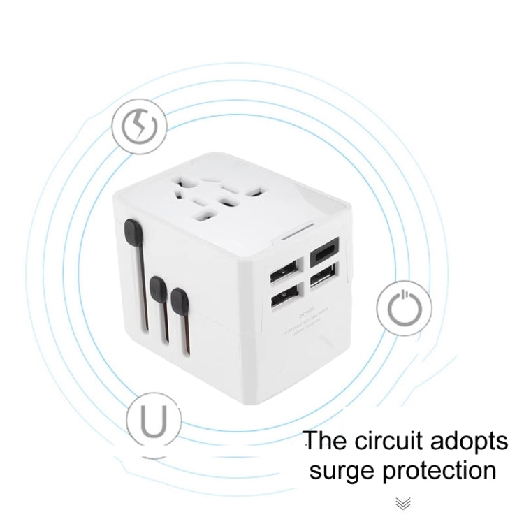 Adaptador de enchufe de viaje internacional con 3 puertos USB y 1 puerto USB-C/Tipo-C Bloque de carga universal, HHT520 Black, HHT520  White