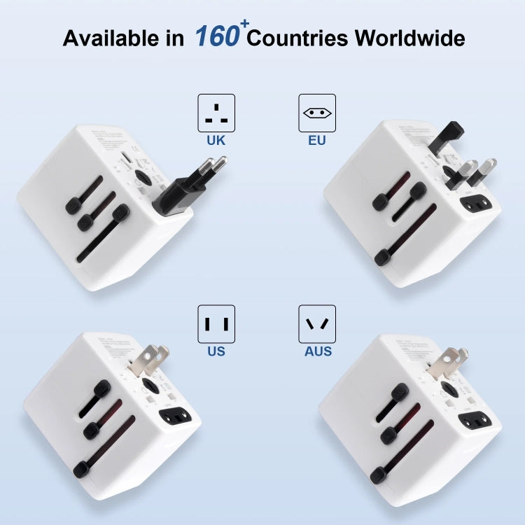 Adaptador de enchufe de viaje internacional con 3 puertos USB y 1 puerto USB-C/Tipo-C Bloque de carga universal, HHT520 Black, HHT520  White