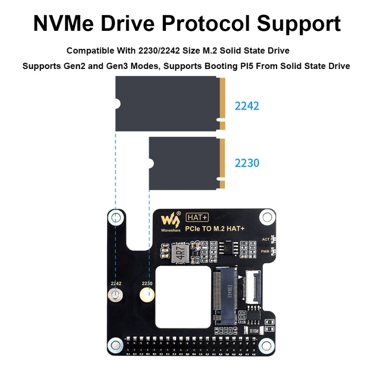 Adaptador PCIe a M.2 de Waveshare para Raspberry Pi 5, SSD M.2 con protocolo NVMe, Basic Kit, Basic Kit + 128GB, Basic Kit + 256GB