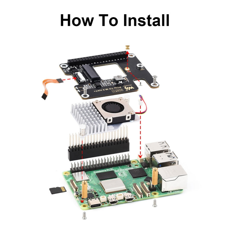 Adaptador PCIe a M.2 de Waveshare para Raspberry Pi 5, SSD M.2 con protocolo NVMe, Basic Kit, Basic Kit + 128GB, Basic Kit + 256GB