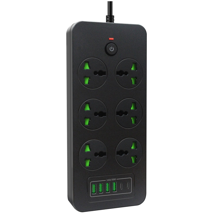 Toma de corriente con protección contra sobrecarga a prueba de rayos, 4 puertos USB, 2 puertos PD y 6 orificios, Black EU Plug, Black US Plug, Black UK Plug, White EU Plug, White US Plug, White UK Plug