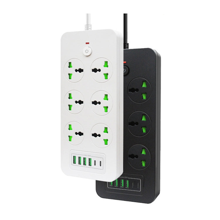 Toma de corriente con protección contra sobrecarga a prueba de rayos, 4 puertos USB, 2 puertos PD y 6 orificios, Black EU Plug, Black US Plug, Black UK Plug, White EU Plug, White US Plug, White UK Plug