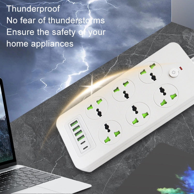 Toma de corriente con protección contra sobrecarga a prueba de rayos, 4 puertos USB, 2 puertos PD y 6 orificios, Black EU Plug, Black US Plug, Black UK Plug, White EU Plug, White US Plug, White UK Plug
