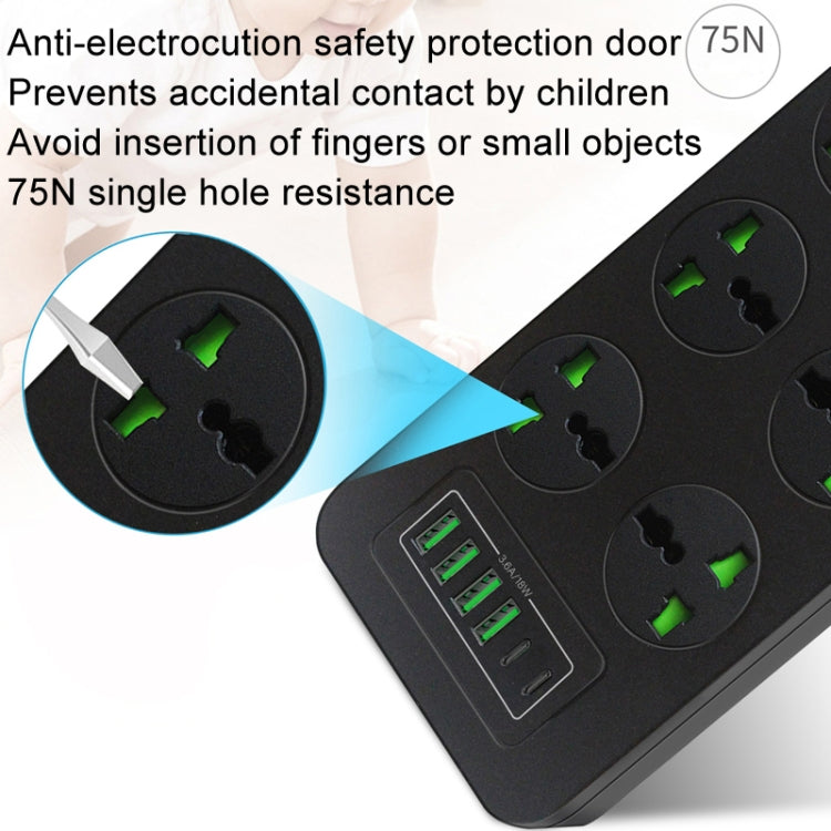 Toma de corriente con protección contra sobrecarga a prueba de rayos, 4 puertos USB, 2 puertos PD y 6 orificios, Black EU Plug, Black US Plug, Black UK Plug, White EU Plug, White US Plug, White UK Plug