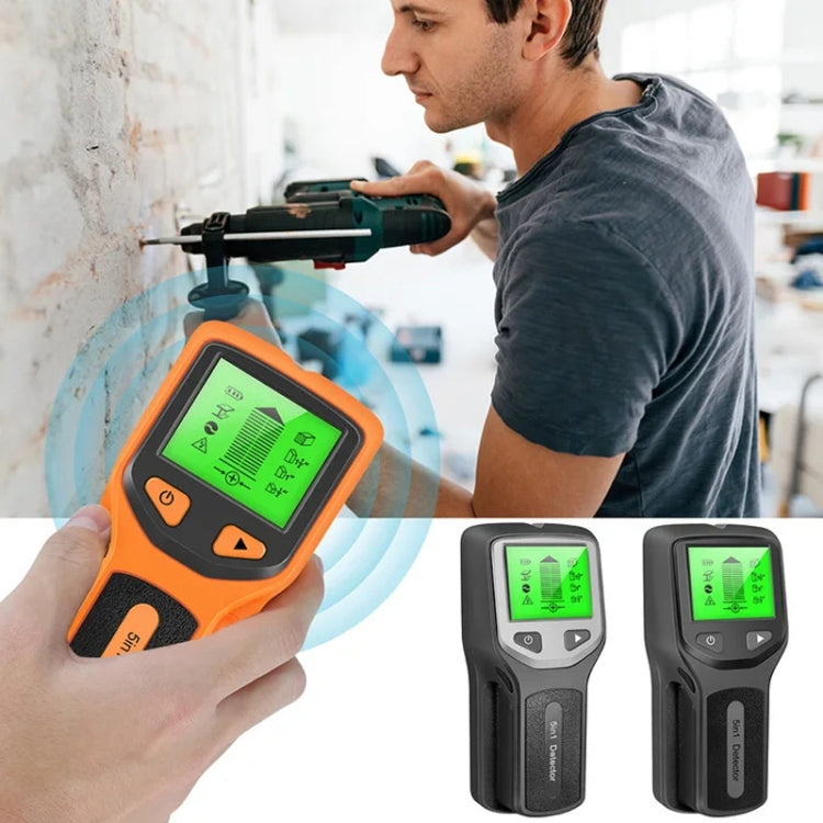 Detector de montantes de pared 5 en 1 HLW330 Detección de cables de CA, corriente de madera, centro de borde y metal, Silver, Orange, Black