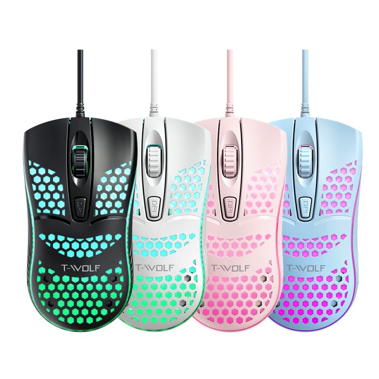 Ratón para juegos USB con cable T-WOLF V15 Honeycomb con iluminación RGB, diseño ergonómico hueco para PC, oficina y uso doméstico.