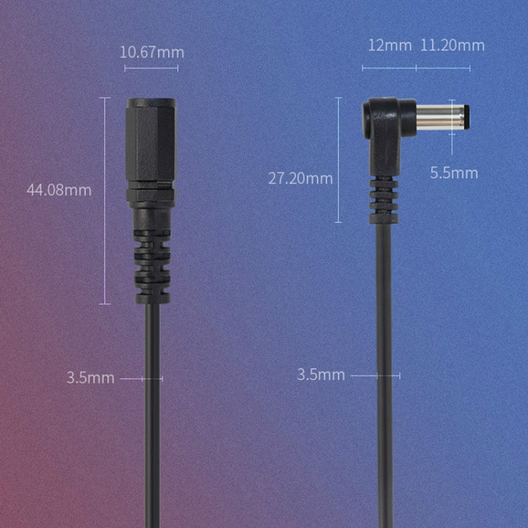 Cable adaptador recto a curvado de 2 piezas CC de 5,5 x 2,1 mm, cable de extensión macho a hembra, B1-2