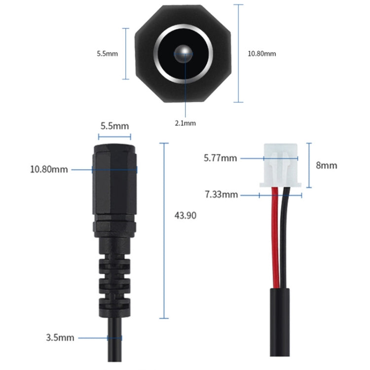 Cable de conexión de placa base con terminal XH2.54, 2 piezas, CC 5,5 x 2,1 mm, hembra