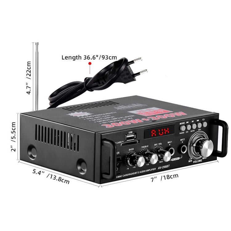 Amplificador estéreo de alta fidelidad AV-298BT 300W+300W Amplificador digital de karaoke para audio doméstico con Bluetooth, EU Plug, US Plug, UK Plug, AU Plug
