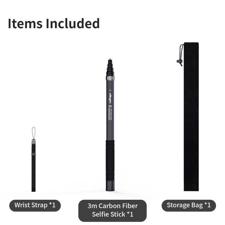 Varilla de extensión para selfies invisible de fibra de carbono de 3 m de aMagisn para cámara de acción