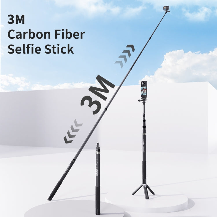 Varilla de extensión para selfies invisible de fibra de carbono de 3 m de aMagisn para cámara de acción