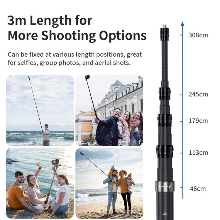 Varilla de extensión para selfies invisible de fibra de carbono de 3 m de aMagisn para cámara de acción