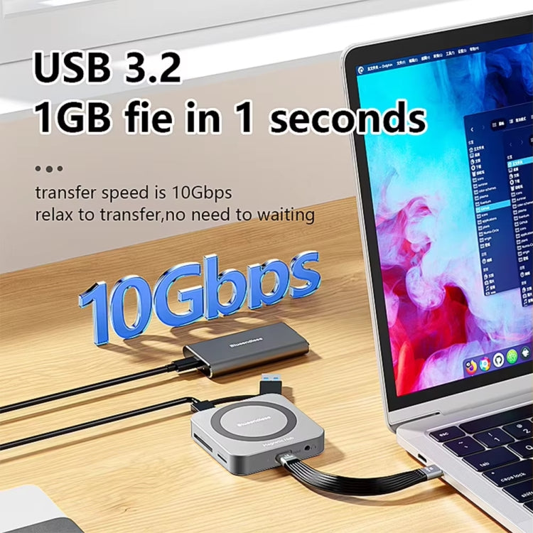 Concentrador magnético 8 en 1 de Blueendless con carcasa SSD M.2 NVMe/SATA (HDMI+PD100W+USB-C/Tipo-C 3.2+USB-A 3.2+SD+TF+AUX), MC906