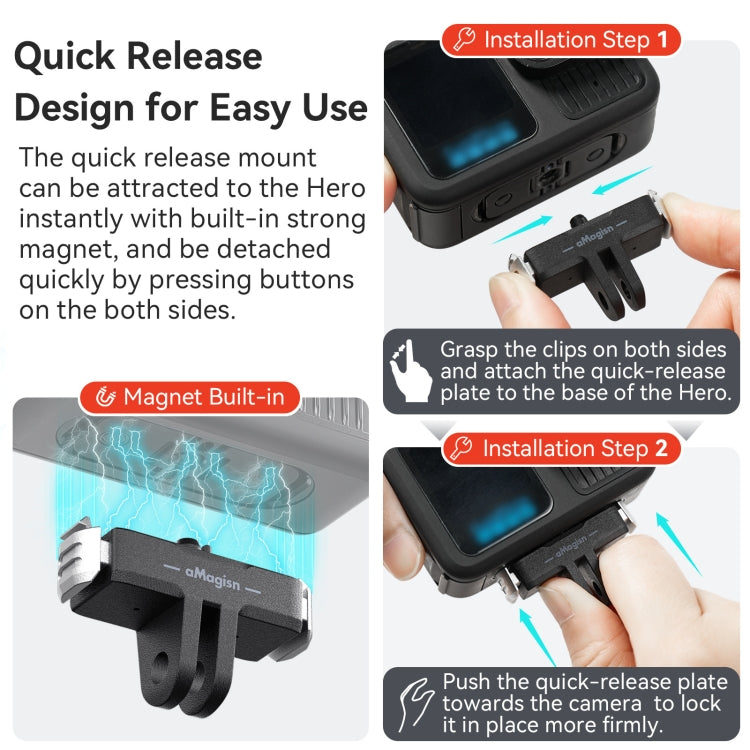 Adaptador de plástico con base de liberación rápida magnética aMagisn para GoPro HERO13 Black, For GoPro HERO13 Plastic