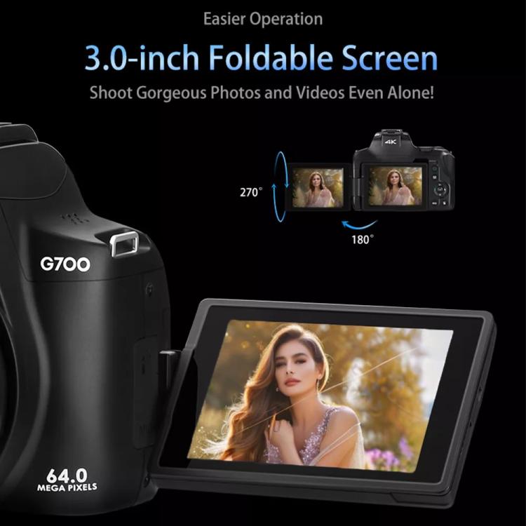 Cámara digital con zoom óptico y pantalla giratoria Ordro 4K Ultra HD, G700