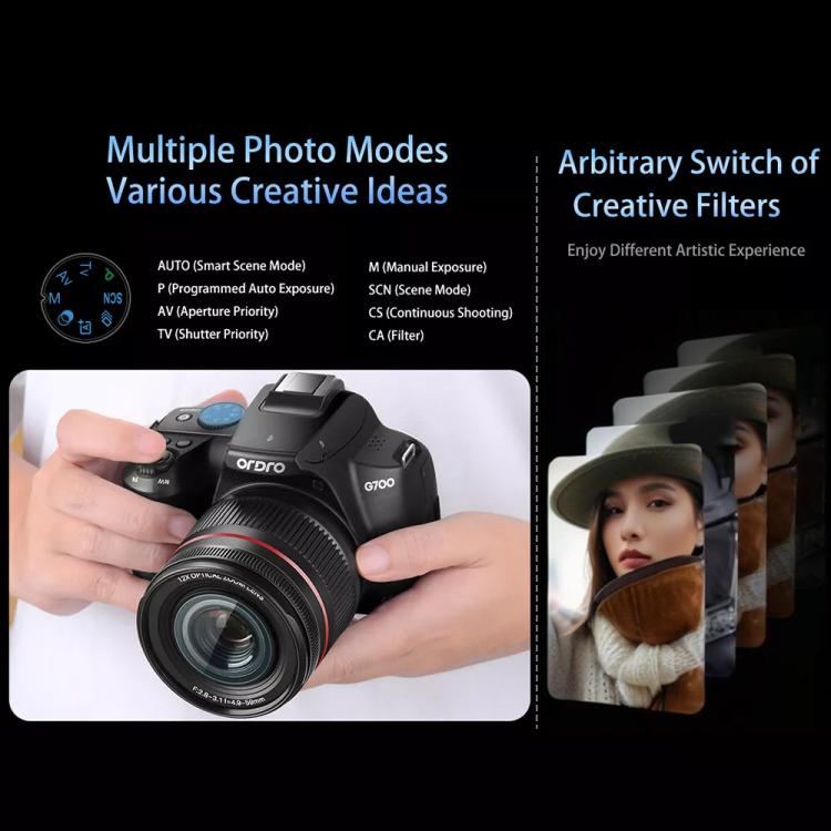 Cámara digital con zoom óptico y pantalla giratoria Ordro 4K Ultra HD, G700