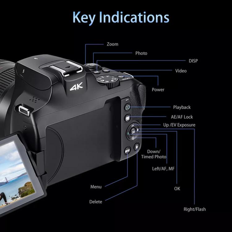 Cámara digital con zoom óptico y pantalla giratoria Ordro 4K Ultra HD, G700