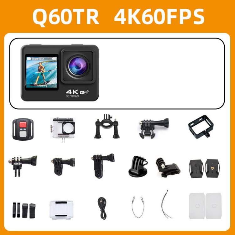 Cámara deportiva con control remoto, pantalla dual, gran angular, EIS, antivibración, táctil, a color, WIFI, Q60TR