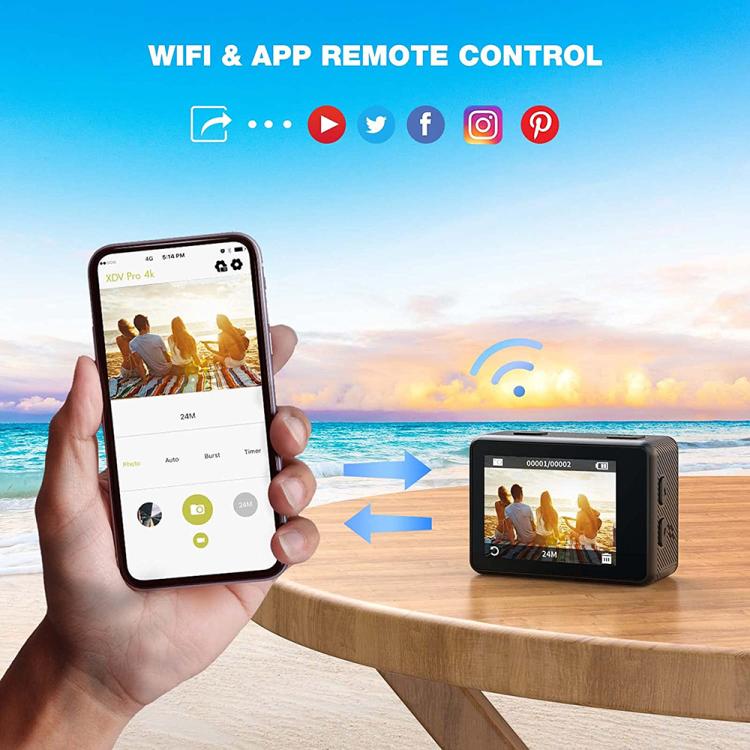 Cámara deportiva con control remoto, pantalla dual, gran angular, EIS, antivibración, táctil, a color, WIFI, Q60TR