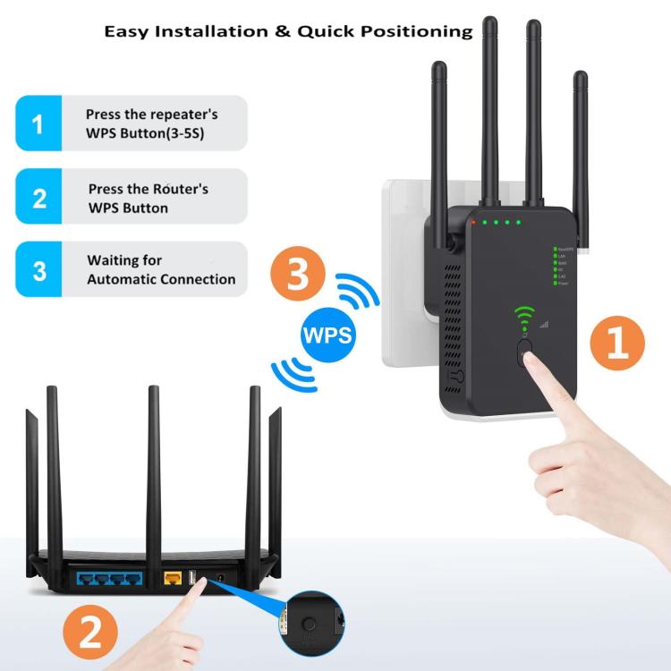Repetidor inalámbrico Urant U10 de 1200 Mbps, 2,4 G y 5,8 G, amplificador de señal WiFi con 4 antenas, US Plug Black, US Plug White, EU Plug Black, EU Plug White, UK Plug Black, UK Plug White