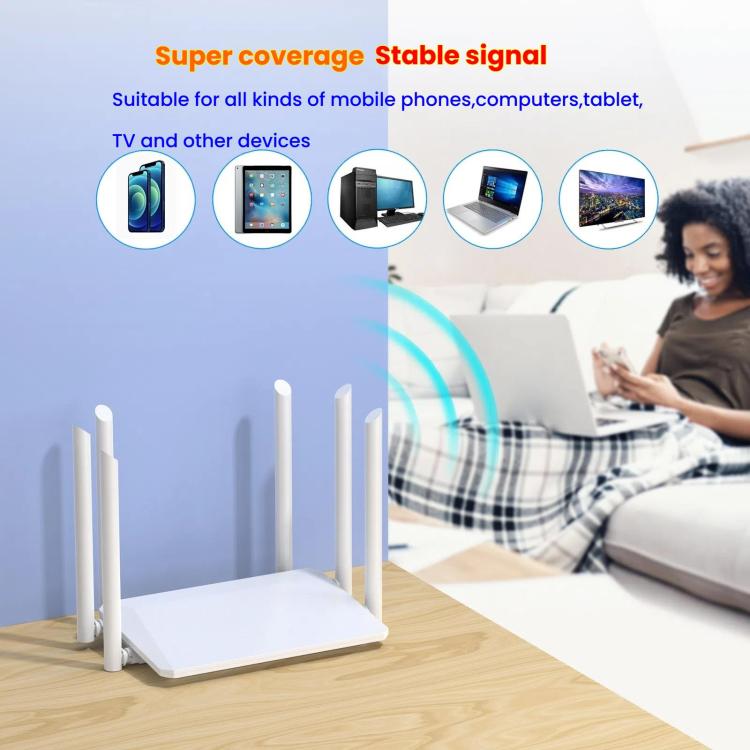 El enrutador inalámbrico Urant admite acceso telefónico de banda ancha a puntos de acceso con una antena de 6 x 5 dB, 300Mbps EU Plug, 300Mbps US Plug, 1200Mbps EU Plug, 1200Mbps US Plug