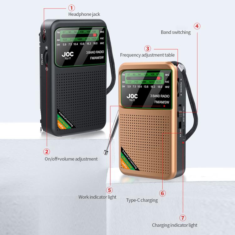 Radio portátil de banda completa y canal completo JOC TG-77 Mini FM/AM/SW