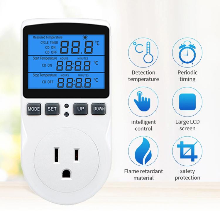 Termostato digital inteligente con retroiluminación, interruptor de control de temperatura con cuenta regresiva, enchufe, controlador de temperatura con temporizador, Backlight US Plug, Backlight UK Plug, Backlight AU Plug