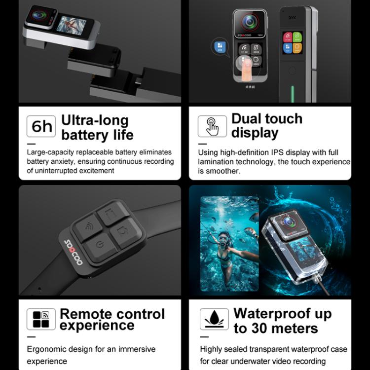 Grabadora de conducción de motocicletas 4K HD antivibración, resistente al agua, montada en el pecho, cámara de buceo para pulgar, SOOCOO SAW1 No Memory Card, SOOCOO SAW1 With 32G Memory Card, SOOCOO SAW1 With 64G Memory Card                           ...