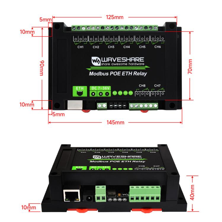 Módulo de relé Ethernet industrial de 8 canales Waveshare 24964, comunicación por puerto PoE, 24964