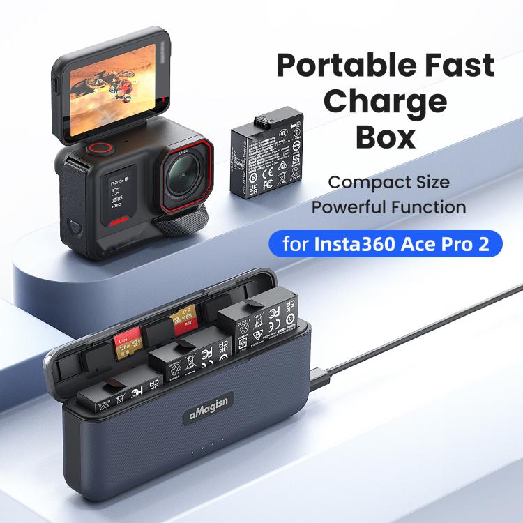 Compartimento de almacenamiento del cargador de la caja de carga rápida aMagisn para la batería Insta360 Ace Pro 2, aMagisn