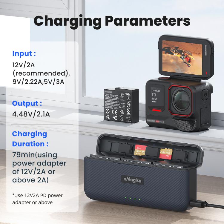 Compartimento de almacenamiento del cargador de la caja de carga rápida aMagisn para la batería Insta360 Ace Pro 2, aMagisn