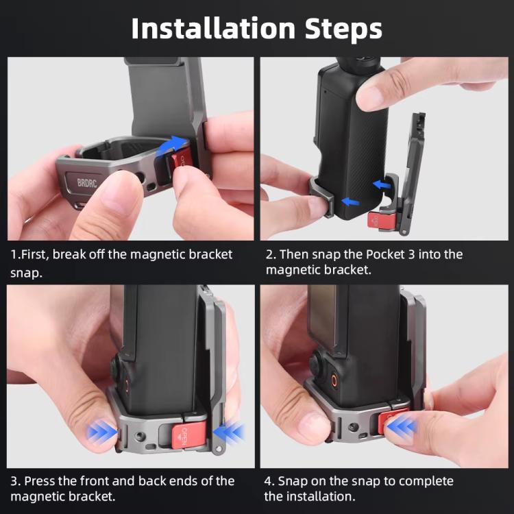 Adaptador de clip trasero de expansión con base magnética multifuncional para DJI OSMO Pocket 3 BRDRC PO3005, accesorio de bisel, For DJI OSMO Pocket 3 Tarnish