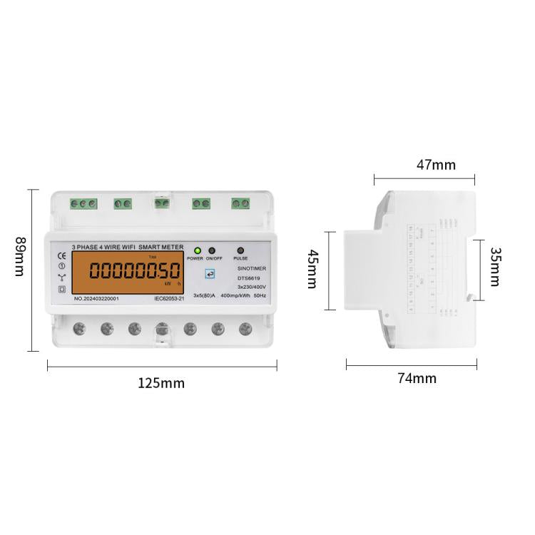 Medidor de energía WiFi trifásico Tuya CA 380 V, SINOTIMER DTS6619-050 80A With Switch, SINOTIMER DTS6619-049 100A Without Switch