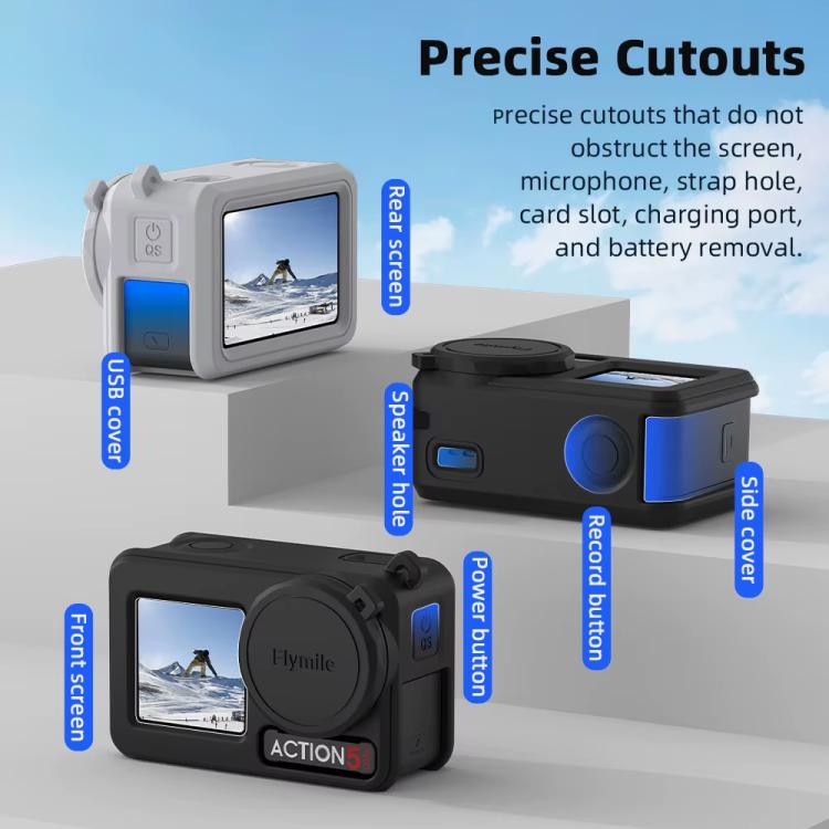 Funda de silicona Flymile para lentes de cámara deportiva, fundas protectoras para DJI Osmo Action 3/4/5 Pro