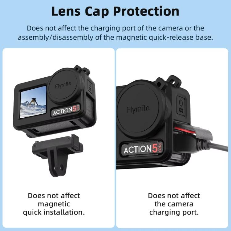 Funda de silicona Flymile para lentes de cámara deportiva, fundas protectoras para DJI Osmo Action 3/4/5 Pro