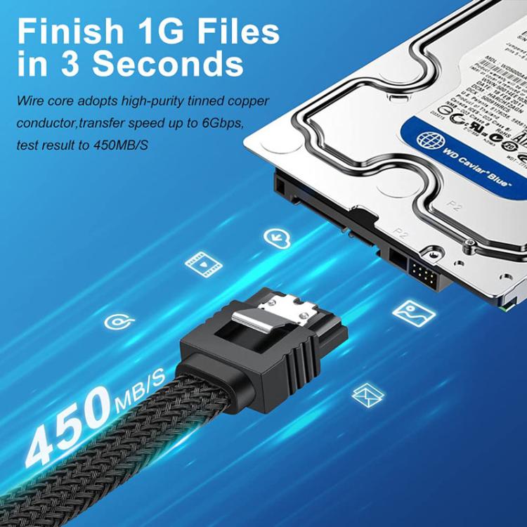 Cable SATA3.0 con cuerpo trenzado con protección de papel de aluminio Cable de alimentación para disco duro de computadora, 0.5m