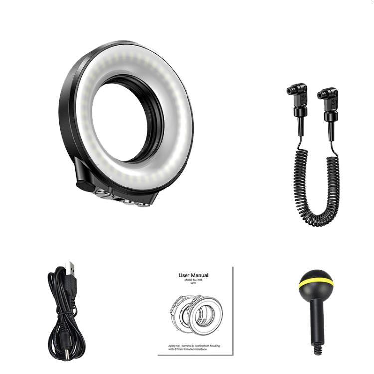 Anillo de luz de profundidad SeaFrogs SL-108 de 40 m, resistente al agua, para fotografía subacuática, con 5 modos de iluminación, SL-108 Black, SL-108 Red