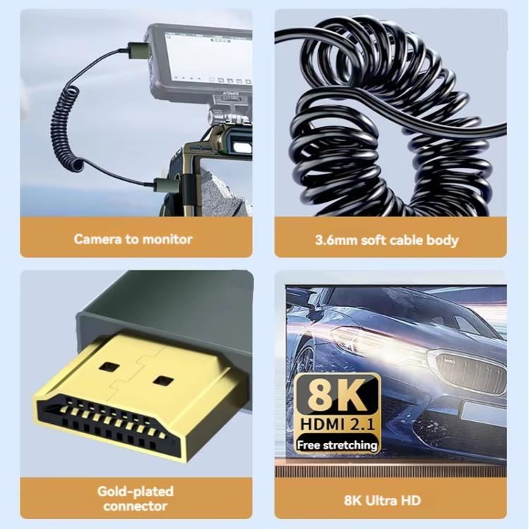 Cable HDMI 2.1 de resorte de 8K y 60 Hz, 0,5 m de longitud, Straight Head, Right Bend, Left Bend, Positive Bend, Reverse Bend, Micro HDMI To HDMI Straight, Micro HDMI Left Bend, Micro HDMI Right Bend, Micro HDMI Positive Bend, Micro HDMI Reverse Bend  ...